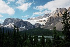 33 BowCrow Peak, Crowfoot Mountain and Glacier In Summer From Viewpoint On Icefields Parkway